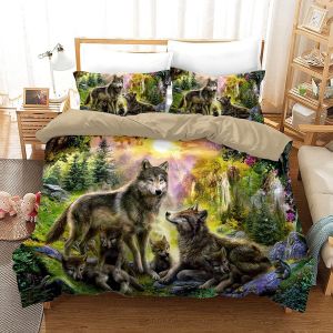 Ensemble De Literie Housse De Couette Loup Motif Animal,Parure De Couette Animaux Avec Taies D'oreillers,Sets De Housse Couette En Microfibre,Motif D Loup Sauvages (Loup-, X Cm) - Neuf