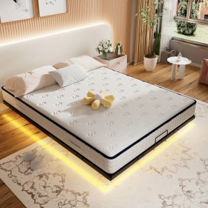 Cadre de lit LED en m&eacute;tal 140x200 cm, hauteur 20 cm, cadre de lit flottant, pieds dissimul&eacute;s, noir - Neuf