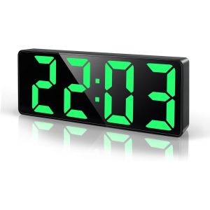 KAL-Réveil Numérique 6.7"" Led Horloge Digitale, Reveil Matin Avec Température, Date, Luminosité Réglable, Snooze, Pendules Électroniques Gros Dormeur Pour Chambre Bureau Salon, Vert - Neuf
