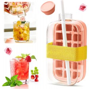 Kal-Bac A Glacon Avec Couvercle 2 En 1 Glacons Moule Et Bouteilles D'eau Avec 18 Pressions Pour Libérer Les Glaçons, Bouteille De Glace Pour Cocktails, Whisky, Thé, Boissons - Neuf