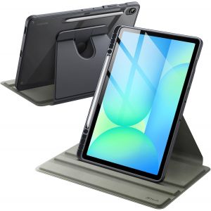 ERYI-Coque Rotative Pour Samsung Galaxy Tab S10 Fe Plus/S10 Fe+ 13,1 Pouces Avec S Pen Porte-Stylet, Étui Housse Support De Protection Rotation À 360 Degrés Dos Transparent (Gris) - Neuf