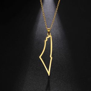 Amaxer Isra&euml;l Palestine Pays Carte Acier Inoxydable Pendentif Collier Pour Hommes Femmes Arabe Ras De Cou Amulette Bijoux Cadeau - Neuf