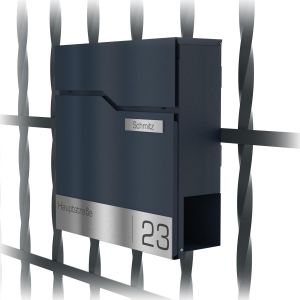 LETNERNY-Boîte Aux Lettres Anthracite Ral 7016 Avec Support De Clôture - Boîte Aux Lettres Personnalisée En Acier Inoxydable - Plaque Nom De Rue - Numéro De Maison - Boîte Aux Lettres Avec - Neuf
