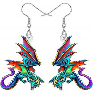 Kal-Acrylique Fantaisie Dragon Boucles D'oreilles Pendentif, Color&eacute; Rainbow Ailes, Design Cr&eacute;ature Mythique, Jewelry Foe Femmes Filles Cadeaux, Amusant Nouveaut&eacute; Bijoux Pour Cosplay Ev&eacute;nements - Neuf