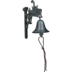 LETNERNY-Cloche En Fonte, Design Antique, Sonnette Jardin, Corde, Clochette Pour LExtérieur, Accessoire Mural, Vert - Neuf
