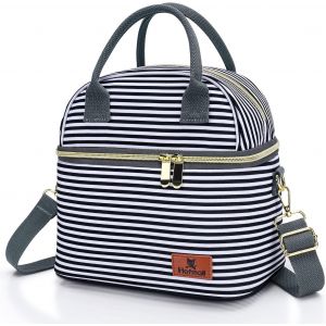 TIANYI-Sac Isotherme Repas pour Homme Femme, Sac Lunch Isotherme Bureau à 2 Compartiments, Petit Lunch Bag pour Le Travail et L'école, À Rayures - Neuf