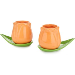 Set Tasses &Agrave; Caf&eacute; Tulip Couleur Orange 2 Tasses En Forme De Tulipe Et 2 Soucoupes En Forme De F - Neuf