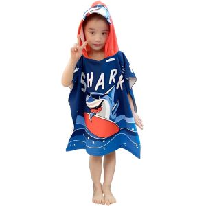 Cape De Bain Enfant Poncho De Bain Enfant Serviette De Bain Enfants Serviette De Plage &Agrave; Capuche Motifs Mignons Usage Multiple Pour Enfants De 2 &Agrave; 8 Ans (Surfshark) - Neuf