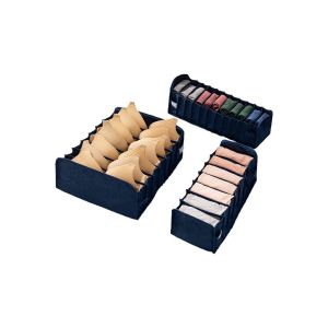 Ensemble de 3 organisateurs de tiroir pliables pour chaussettes, soutiens-gorge et sous-v&ecirc;tements - Bleu marine - Neuf