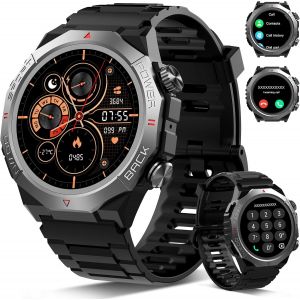 Militaire Montre Connectée Homme Femme Avec Appel Bluetooth, 1.39"" Hd Smartwatch Motre Sport Avec 110+ Modes Sportifs, Podometre Cardiofrequencemetre Sommeil, Etanche Ip68 Pour Android/Ios, Noir - Neuf