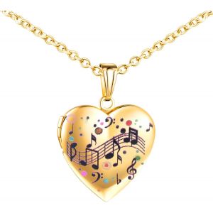 Trahoo-Colliers Médaillons C?ur En Acier Inoxydable Pour Femme Fille Enfant Pendentif Note De Musique Colorée Collier Souvenir Photo Personnalisé - Neuf