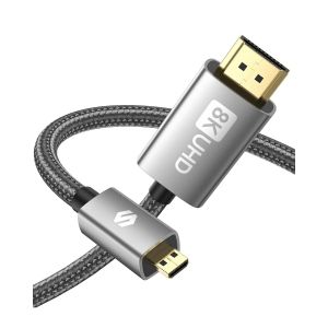 C&acirc;ble Micro HDMI vers HDMI 2.1 0.3M,8K@60Hz,Supporte Ethernet,3D,HDR et eARC,Compatible avec GoPro Hero9/8/7/6/5,Raspberry Pi 5/4,Sony Camera A6300 A6400 - Neuf