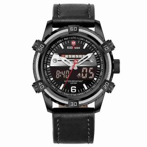 Montre &Agrave; Quartz &Eacute;tanche &Agrave; Double Affichage Avec Bracelet En Cuir Pour Homme - Noir - Neuf