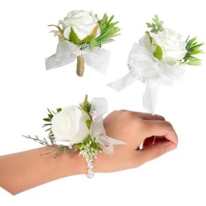 Patb-Bracelet De Poignet Rose Et Boutonni&egrave;re Pour Homme, Corsage Pour Bal De Fin D'ann&eacute;e, Fleur De Mari&eacute;e, Fleurs De Mariage, C&eacute;r&eacute;monie, F&ecirc;te, Bal De Fin D'ann&eacute;e, D&eacute;coration Faite &Agrave; La Main, Couronne - Neuf