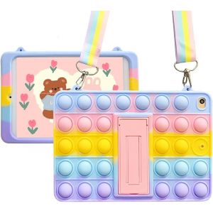 Push Pop Fidget &Eacute;tui Pour Tablette Samsung Galaxy Tab A 2019 8.0 Pouces Sm-T290/T295/T297 &Eacute;tui En Silicone R&eacute;sistant Aux Chocs Avec B&eacute;quille Pliable Et Lani&egrave;re - Neuf