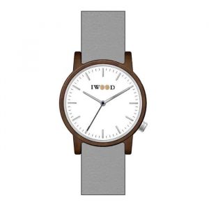 Montre Bois Iwood, Cadran Blanc, Bracelet Cuir Gris, Quartz, &Eacute;l&eacute;gante Et Durable. - Neuf