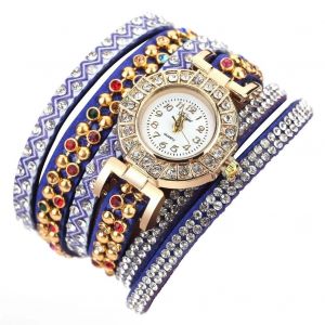 Duoya Femmes &Eacute;blouissant Strass Bracelet Montre-Bracelet Cha&icirc;ne Robe Montre &Agrave; Quartz (Bleu Royal) - Neuf