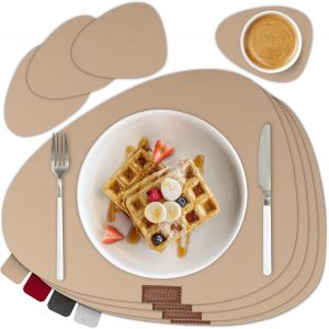 Ulteronixshop-Ensemble De 8 Sets De Table En Feutre Premium - Ovale Incl. Sous-Verre | Set De Place Lavable Beige | Set De Dessous De Plats Amovibles Avec Sous-Verre En Feutre Pour Assiettes, Verres - Neuf