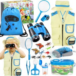 ERYI-23 Pcs Ensemble Explorateur Extérieur Jouets, Kit Exploration Enfant, Kit D'Exploration Pour Enfants Avec Gilet Et Chapeau, Jumelles, Loupe, Pour Enfants À Partir De 3 Ans (Bleu) - Neuf