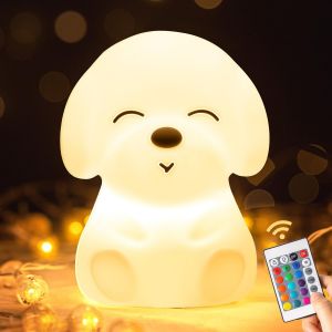 Veilleuse Bébé Veilleuse Enfant,Télécommande 16 Couleurs Veilleuse Led Lampe De Chevet Chambre,Veilleuse Bébé Avec Dimmable Minuterie Rechargeable,Kawaii Chien Lampe De Chevet Enfant Cadeau Bebe - Neuf