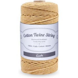 Kalanka-Corde En Macramé Jaune 3mm, 100m Coton Fil Macramé Ficelle Cordelette,Cordon De Coton De Mariage,Naturel Coton Cordon Pour Tricotage Fil De Macrame En Coton Pour Hanging Plant,Ficelle En Coto - Neuf