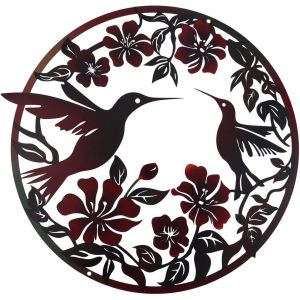 Décoration Murale en Métal en Forme de Colibri, Silhouette de Colibri Ronde Décoration Murale en Forme d'Oiseau pour Terrasse Jardin Clôture Suspension Intérieure et Extérieure - Neuf