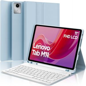 Coque Clavier pour Lenovo Tab M11 11 Pouces, AZERTY Fran&ccedil;ais Housse Clavier Bluetooth Magn&eacute;tique D&eacute;tachable avec Porte Crayon pour Tablette Lenovo Tab M11 11"" 2024 (TB330FU/TB330XU), Bleu Ciel - Neuf