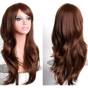 Kalanka-28"" 70 Cm Brun Fonc&eacute; Cosplay Boucl&eacute; Perruque Femme, Longue Ondul&eacute;e Synth&eacute;tique Cheveux Cosplay Wig Anime Parti Halloween Perruques - Neuf