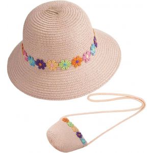 Chapeau De Soleil Pour Filles Mini Sac De Paille,Petit Sac Avec Décoration De Fleurs Chapeaux De Paille De Plage D'été Chapeau De Soleil Pour Activités De Plein Air.[Z1010] - Neuf