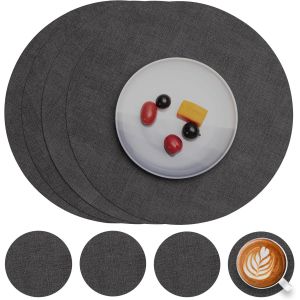 Eryi-Set De Table En Cuir Et Dessous De Verre Lot De 4, Sets De Table Rond Antidérapant Double Face Set De Table Plastique Lavable Set Table Résiste À La Chaleur (Gris, Lot De 4) - Neuf