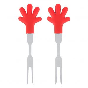 Hjlian Lot De 2 Fourchettes En Acier Inoxydable En Forme De Paume Pour Barbecue, Brochettes De Fruits Pour La Cuisine Maison (Rouge) - Neuf