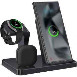 Chargeur Sans Fil 3 En 1 Chargeur À Induction Station De Charge Rapide 15w Pour Samsung Galaxy S25/S24/S23/S22/S21/S20/S10,Note20/10,Galaxy Buds Pro/Live,Galaxy Watch 7/6/5 Pro/5/4/3/Active 2 - Neuf
