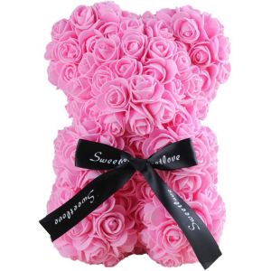 (Rond) Ours En Roses Éternelles 23 Cm Ours En Roses Artificielles Avec Ruban Ours En Mousse Pour La Saint-Valentin Cadeau D'anniversaire De Mariage Saint-Valentin - Neuf