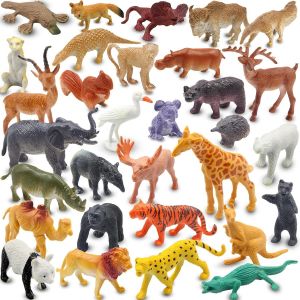 Sansh-Réaliste Mini Animaux De Zoo Animaux Figurines Jouets 32 Pcs Gift Set Pour L'éducation Et Les Fêtes, Plastique Forêt Safari Animaux Lion, Hippopotame, Tigre, Ours - Neuf