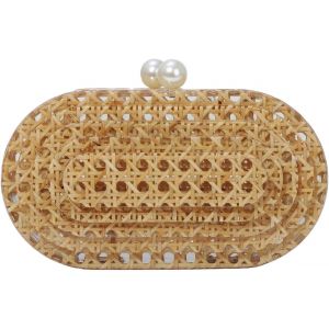 Pochette en Rotin Acrylique pour Femmes Formal Sac de soir&eacute;e perl&eacute; Sac &agrave; Main D'&eacute;t&eacute; pour la plage Sac &agrave; Bandouli&egrave;re en Osier - Neuf