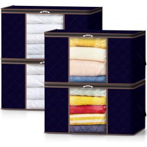Subzonal-Lot De 4 Sac De Rangement 75l, Boite Rangement Vetement Pliable, Caisse Rangement Sous Lit, Cartons D&eacute;m&eacute;nagement, Housse De Rangement Couette Pour V&ecirc;tements, Couvertures, Jouets, Gris - Neuf