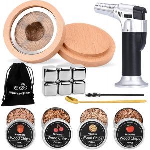 Ulteronixshop-Kit de Fumoir Cocktail, Kit de Fumoir &agrave; Whisky &agrave; l'ancienne avec 4 Saveurs de Copeaux de Bois Ensemble Fumeur Cocktail Cadeau d'anniversaire No&euml;l F&ecirc;te des P&egrave;res pour Homme, Papa, Mari - Neuf