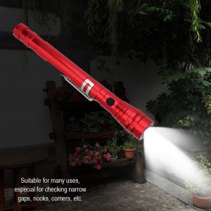 Mini Lampe Torche Led Multifonctionnelle, Telescopique Et Magnetique, Rotative (Rouge) - Neuf