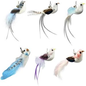 Letnerny-Jouets En Plumes De Chat,6 Pi&egrave;ces,Recharges De Jouets En Plumes Naturelles Pour Chat Et O Au Avec Cloches Pour L'exercice De Chasse Au Chat - Neuf