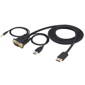 KALANKA-Adaptateur HDMI mâle vers VGA mâle avec câble USB/3,5mm,Câble de conversion audio et vidéo Full HD 4k 1080P HDMI VGA,Compatible avec portable,HDT,PC,DVD,moniteur.(1,5M/1Pièce) - Neuf