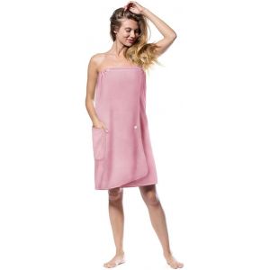 Tianyi-Serviette De Bain, Accessoires De Sauna Robe De Sauna Kilt Femme, Serviette De Spa En Éponge Boutonnée, Poches Élastiques Robe De Sauna Femme, Serviette De Sauna Réglage De La Taille(Rose Clai - Neuf