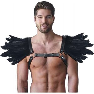 CAUC-Gothique Plume Haussement D'&eacute;paules Ch&acirc;le Halloween F&ecirc;te Costume &Eacute;paulettes Cape Noeud Papillon Collier - Neuf