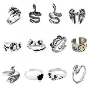 12 Pcs Grenouille Anneaux Ensemble Mignon Animal Ouvert Anneaux Pack Vintage Goth Hippie Assorti Bagues Mignonnes Et Stylets - Neuf