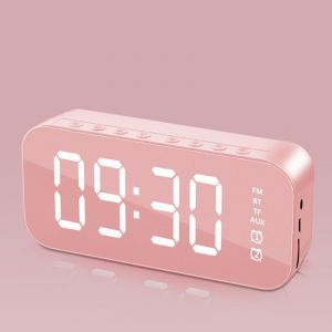 Enceinte Bluetooth sans fil cr&eacute;ative, horloge miroir noire, r&eacute;veil, enceinte Bluetooth sans fil (rose) - Neuf
