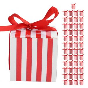 Lot De 50 Boites A Dragees Pour Mariage, Anniversaire, Remise De Diplome (Rayures Rouges Et Blanches De 5,5 Cm, Ruban Rouge) - Neuf