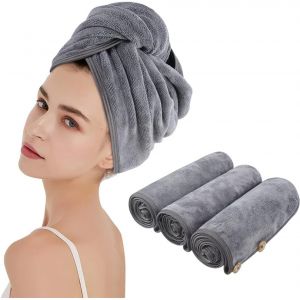 Microfibre Séche Serviette Cheveux Enrouler Turban Soin Cheveux Serviette Bain Séchage Rapide Tordu pour Les Cheveux Mouillées 30x70cm 2pcs Bleu Marin - Neuf