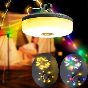 10m Guirlande Lumineuse Solaire De Camping, Solaire Et Usb Chargement Camping Light Chain Rollable,Blanc Chaud Et Couleur 120leds 13 Modes Ip65 Imperméable,Guirlande Solaire Exterieur Camping Lampe - Neuf