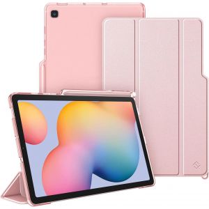 TIANYI-Coque pour Samsung Galaxy Tab S6 Lite 10.4 Pouces 2024/2022/2020 - [Rangement de Stylet] Etui Arrière Transparent Givré, Housse Fine et Légère Pliable, Or Rose - Neuf