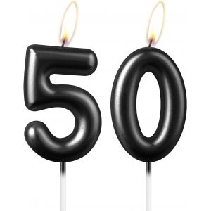 Sjzg-Bougie Noire Nacr&eacute;e En Forme De Chiffre 50, Belle D&eacute;coration De G&acirc;teau D'anniversaire Noire &Eacute;tincelante Pour Homme Et Femme - Neuf