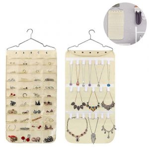 Organisateur De Bijoux Suspendus, Double Face 40 Poches Et 20 Magic Tape Hook Jewelry Organizer, Collier Carrier Jewelry Chain Organizer - Neuf